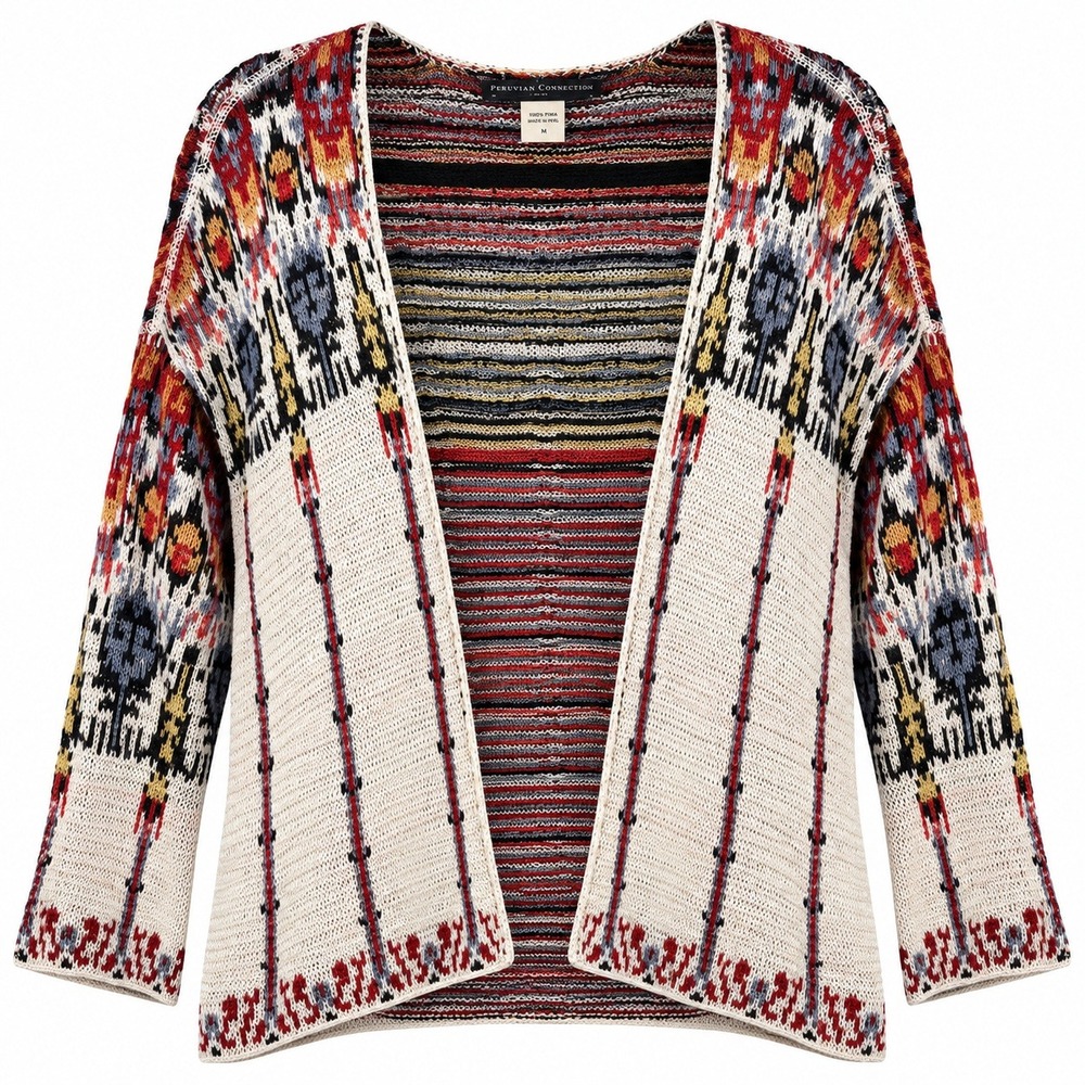Peruvian Connection Southwestern Boho Open Front Cardigan Womens Size XL Artisan